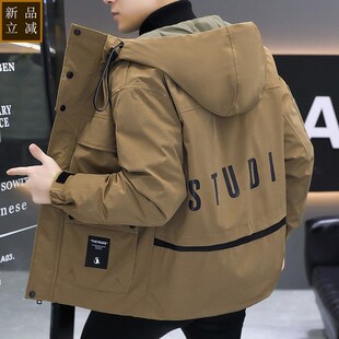品质2025冬季连帽个性工装卫衣外套男短款青年宽松韩版加厚保暖棉