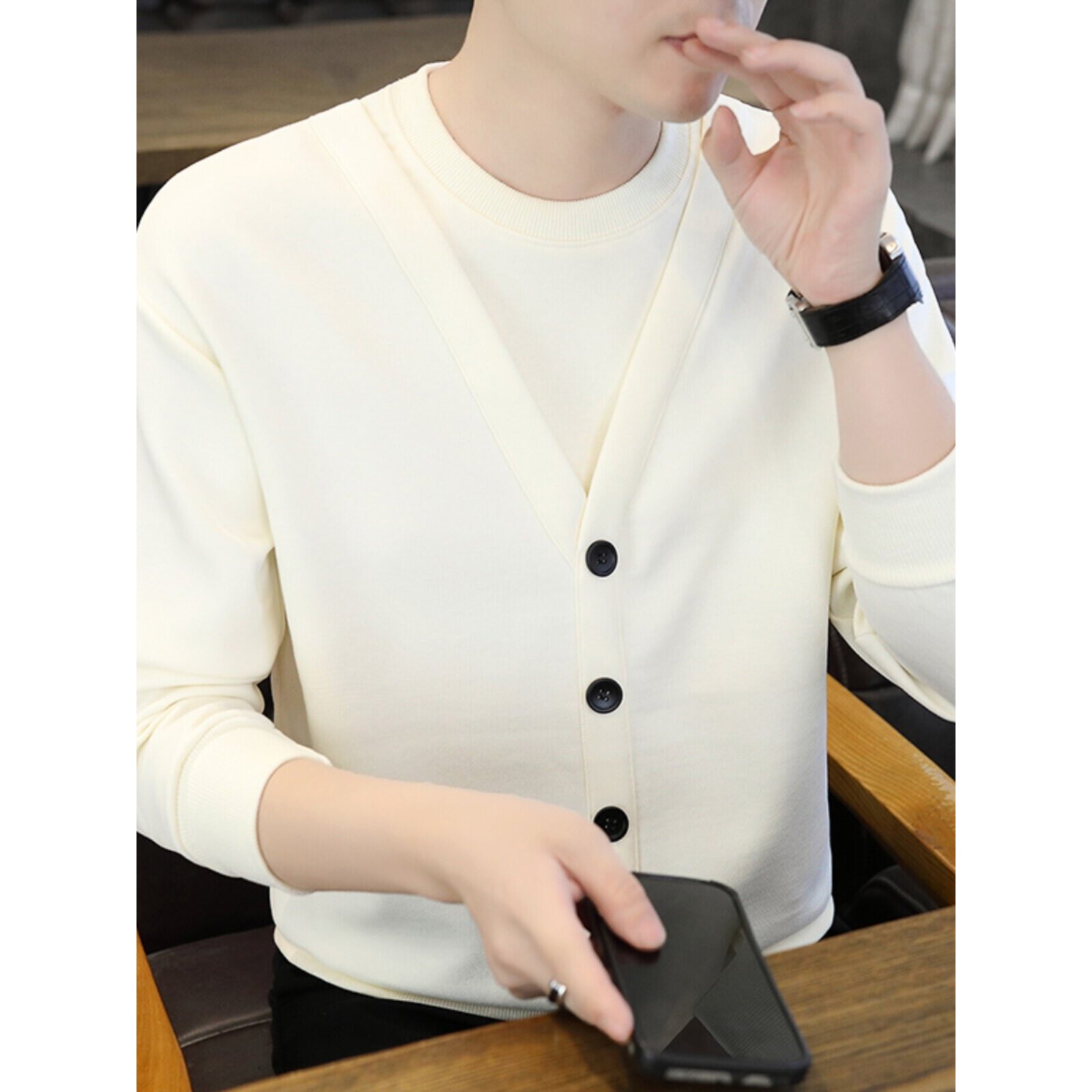 假两件卫衣男士春秋款圆领潮流休闲韩版套头上衣高级感内搭打底衫