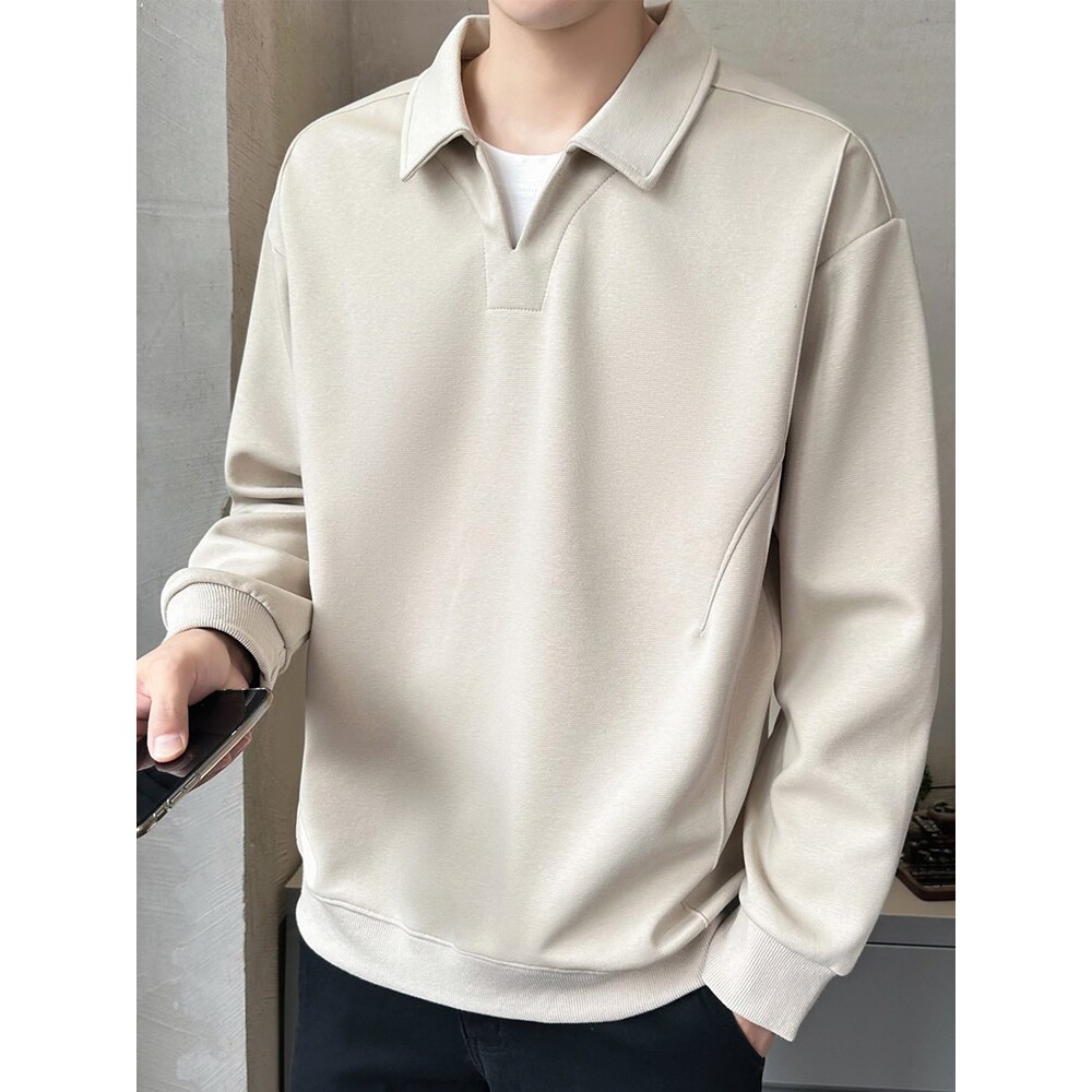 高端假两件翻领卫衣男2026新款春秋季男装长袖T恤潮牌宽松上衣服