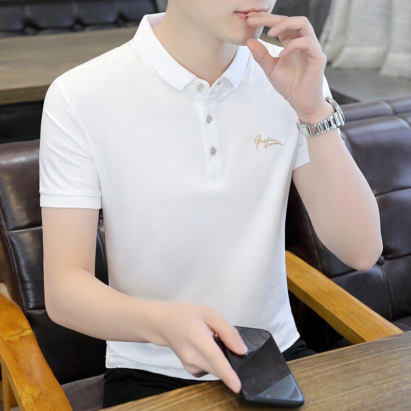 纯棉Polo衫男短袖2025夏季新款立领半袖潮流翻领t恤有带领上衣服