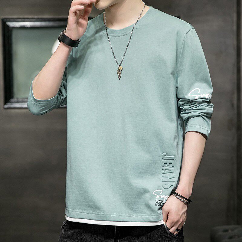 潮牌立体印花长袖t恤男士春秋季潮流纯棉体恤内搭打底衫薄款秋衣