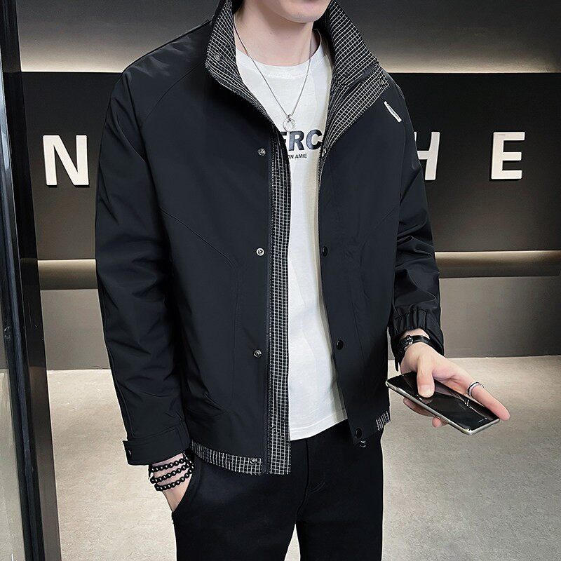 飞行员春装格子外套男士工装上衣2026春秋季新款潮流二棉立领夹克