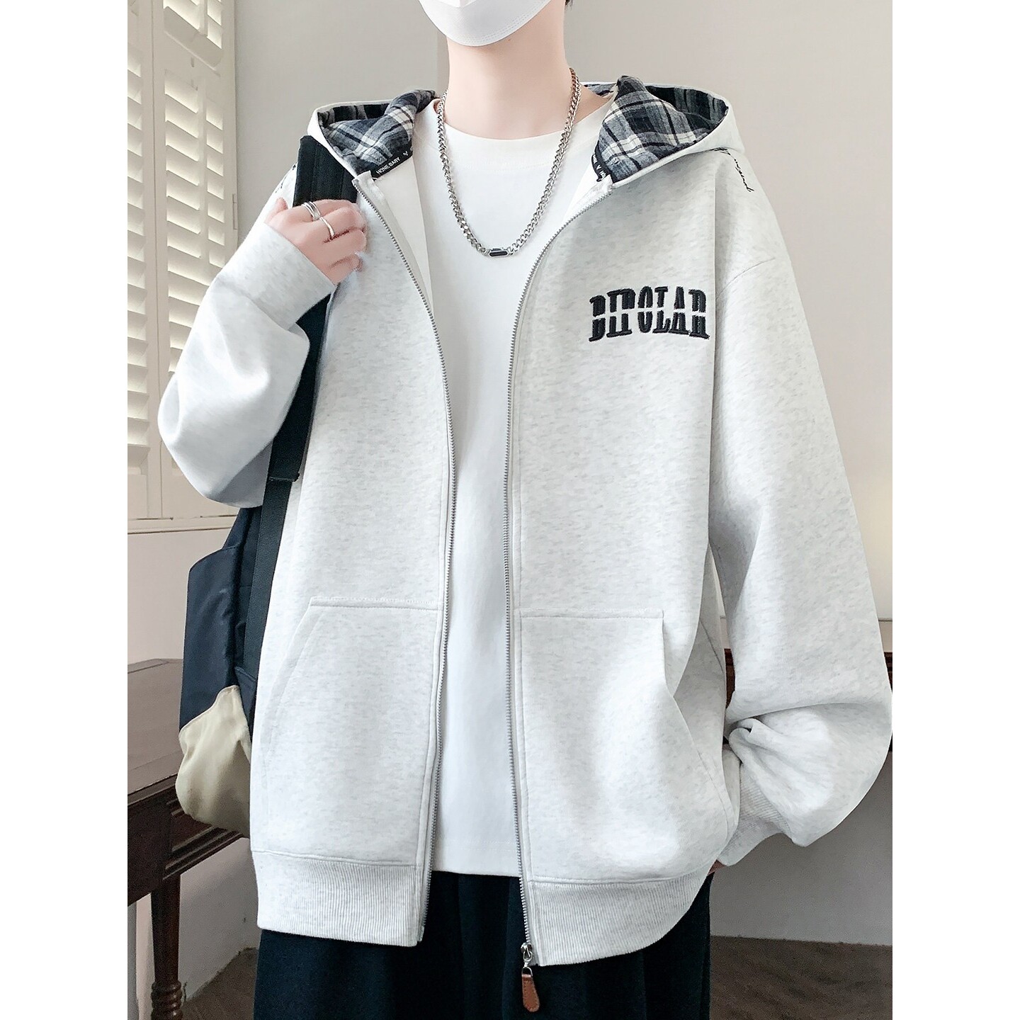 潮牌开衫卫衣男青少年宽松夹克上衣初中高中学生大童运动连帽外套