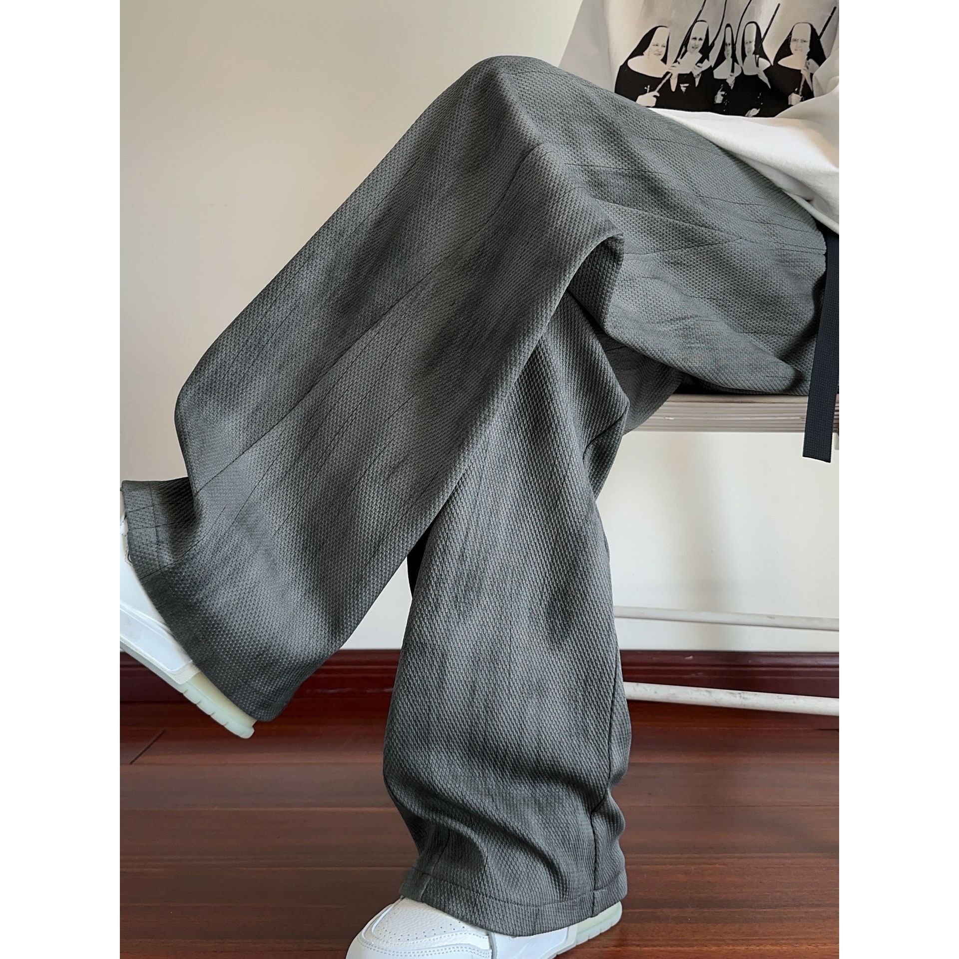 抗皱休闲裤男春秋季2026新款扎染阔腿裤子男青少年肌理感直筒长裤