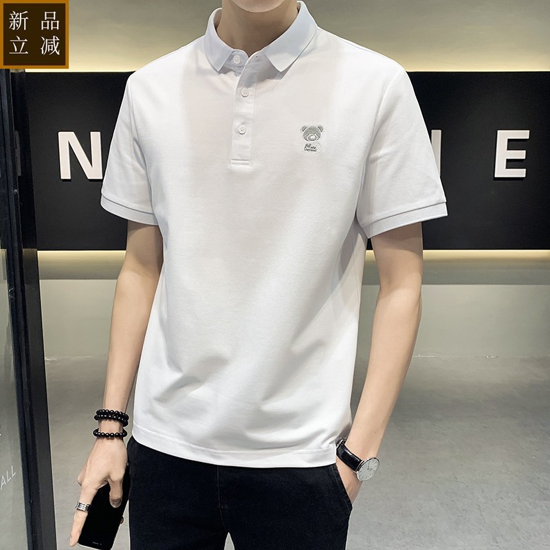 夏季新款潮流衬衫领体恤男短袖体恤有带领半袖男士t恤刺绣polo衫