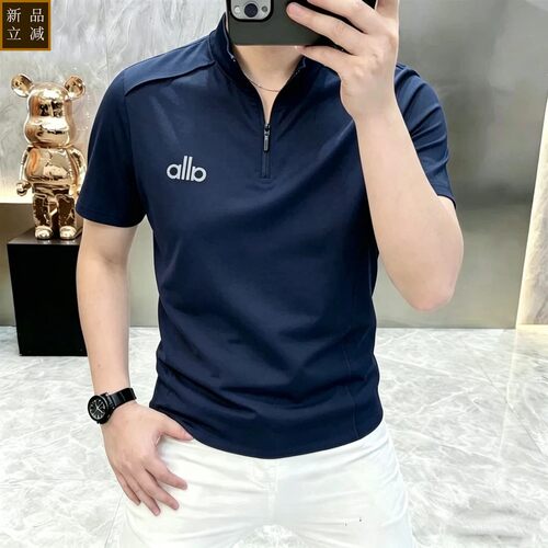 高档夏季拉链短袖T恤新款男士运动时尚户外速干衣休闲立领polo衫