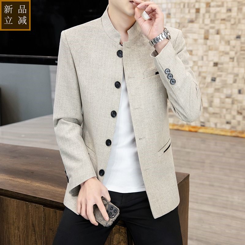 品质中山装男2026新款立领休闲中国风青年修身男士西服外套民族风