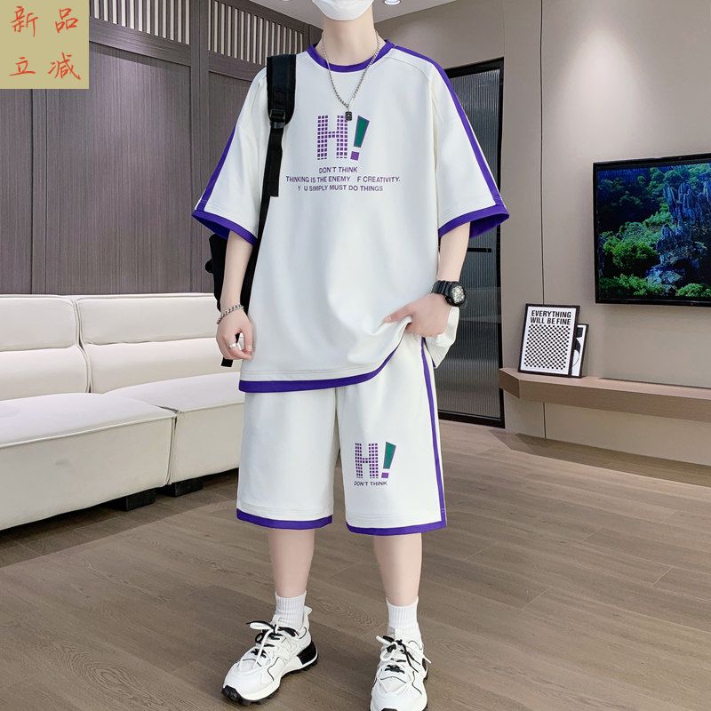 青少年夏季套装男孩12-15岁初中学生短袖t恤14大童运动衣服两件套