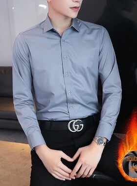 品质男士长袖职业韩版衬衫正装商务休闲寸衫保暖男装修身加绒加厚