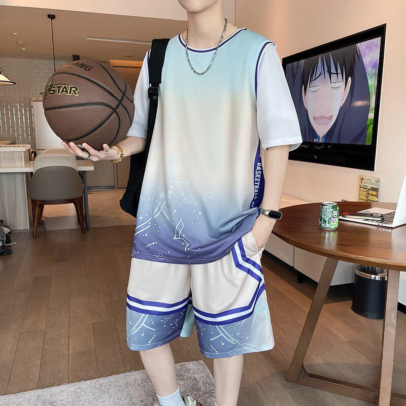青少年运动套装男大童夏装篮球衣服初中高中学生冰丝速干短袖t恤