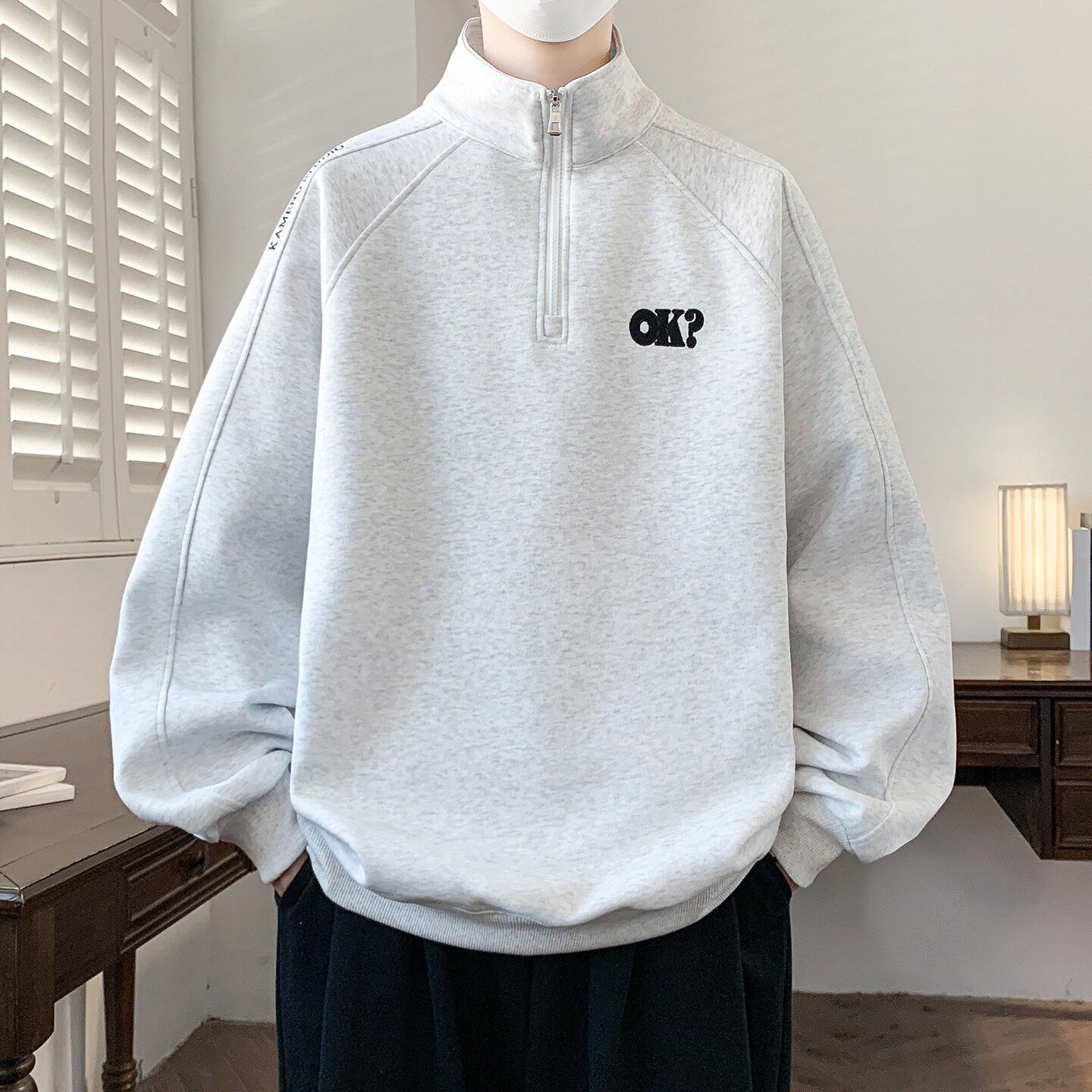 拉链卫衣男士春秋款青少年潮牌半高领长袖t恤男装高中学生打底衫T