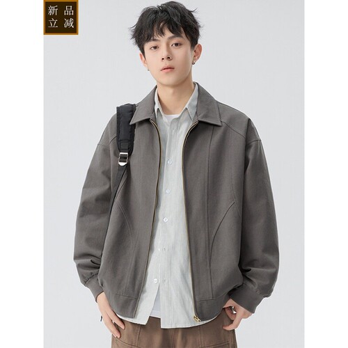 纯棉外套男款春秋季飞行员夹克男士帅气翻领上衣服青少年休闲褂子