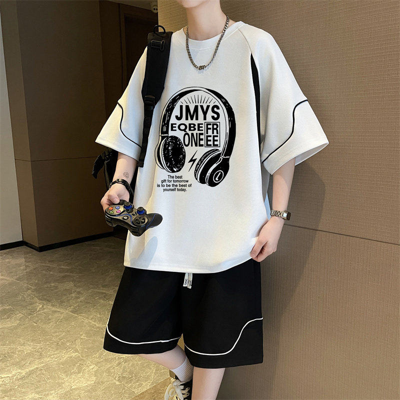 夏季休闲运动短裤套装男初中高中学生青少年大童冰丝速干短袖t恤