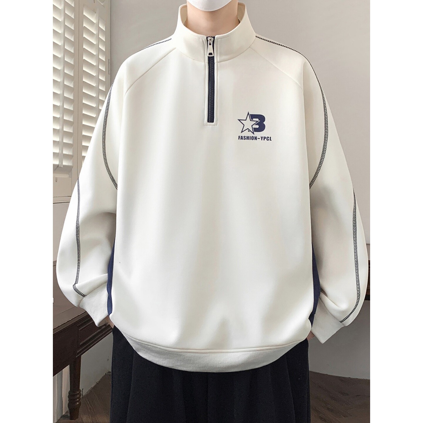 2026新款半拉链青少年卫衣男士重磅宽松春秋季男装长袖T恤t上衣服