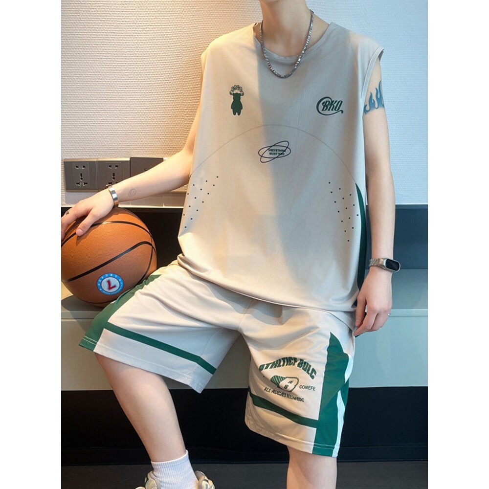 篮球服套装男夏季背心冰丝速干宽松2026新款无袖青少年潮运动T恤