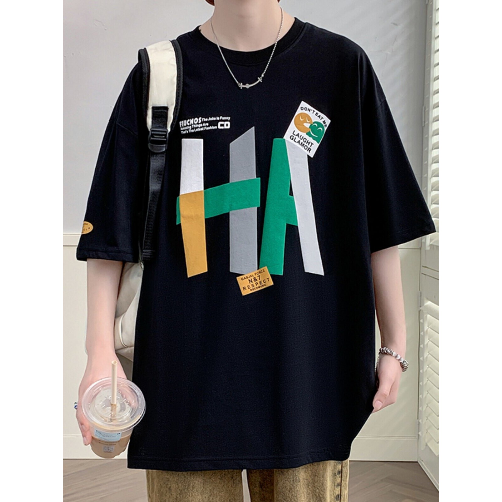 t恤男短袖薄款潮流帅气印花初高中学生宽松版青少年胖子半袖衣服