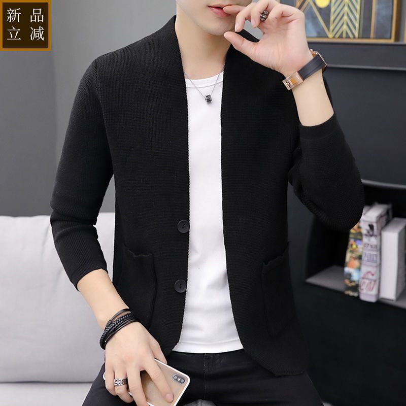 品质针织开衫男春款2026春秋季新款韩版潮流修身毛线衣外套纽扣毛