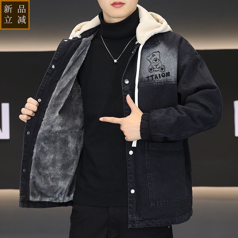 品质牛仔棉衣男女同款休闲宽松外套男士连帽棉服冬季加绒加厚保暖