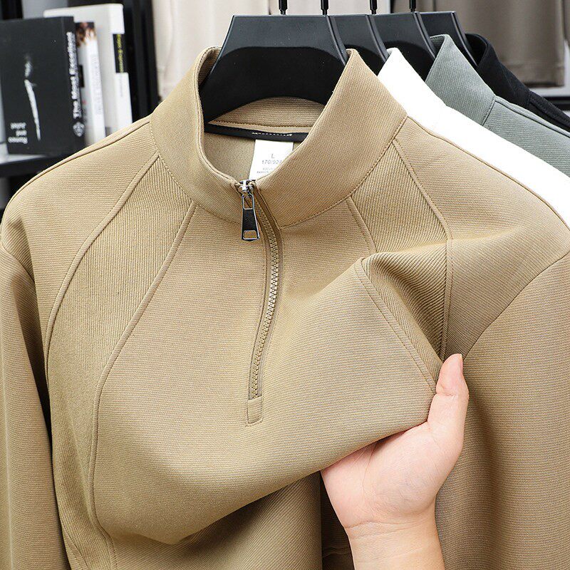 重磅简约百搭半拉链卫衣男立领新款t春秋季长袖T恤男装内搭打底衫