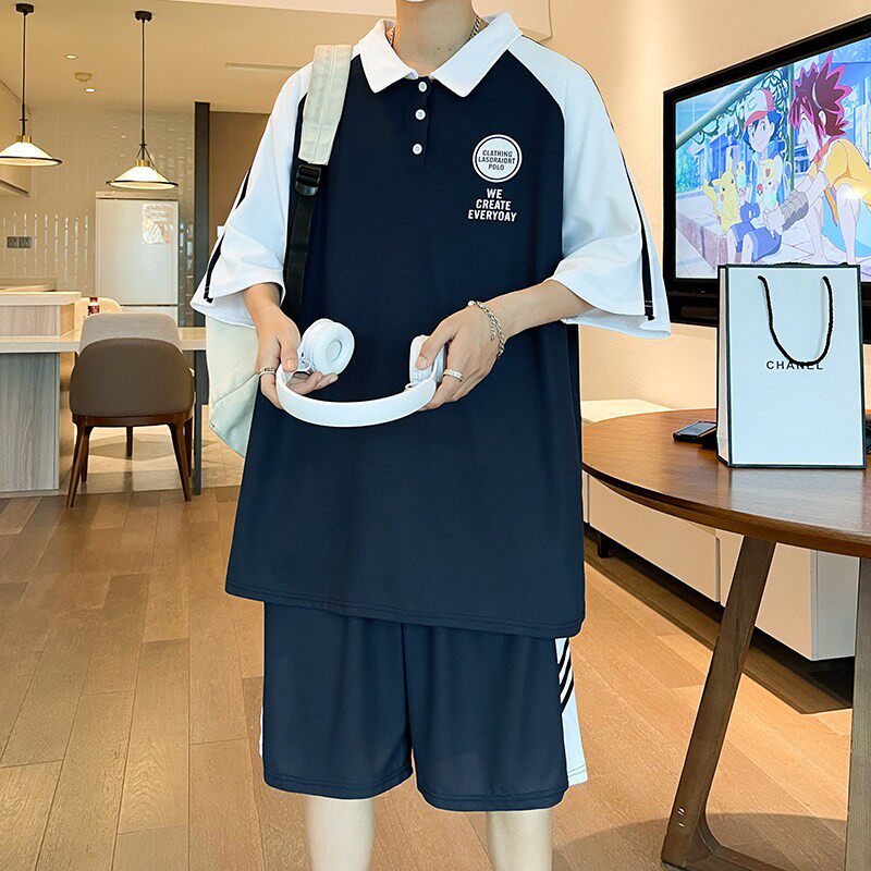 学生潮流帅气POLO衫青少年大童男装一套装夏季短袖t恤男孩初高中