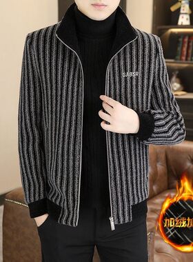 品质毛呢大衣外套男冬季加绒金貂绒风衣短款潮流时尚呢子夹克