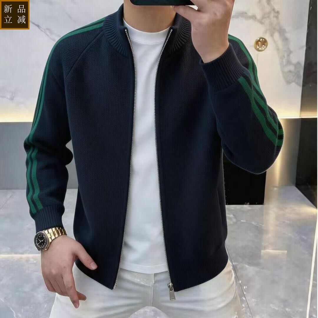 品质男士立领拉链针织开衫秋季新款简欧时尚休闲潮流毛衣外套1073
