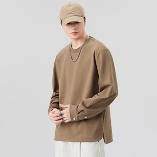 潮牌纯色打底衫 重磅长袖 加绒加厚开叉下摆美式 春秋季 卫衣 t恤男款