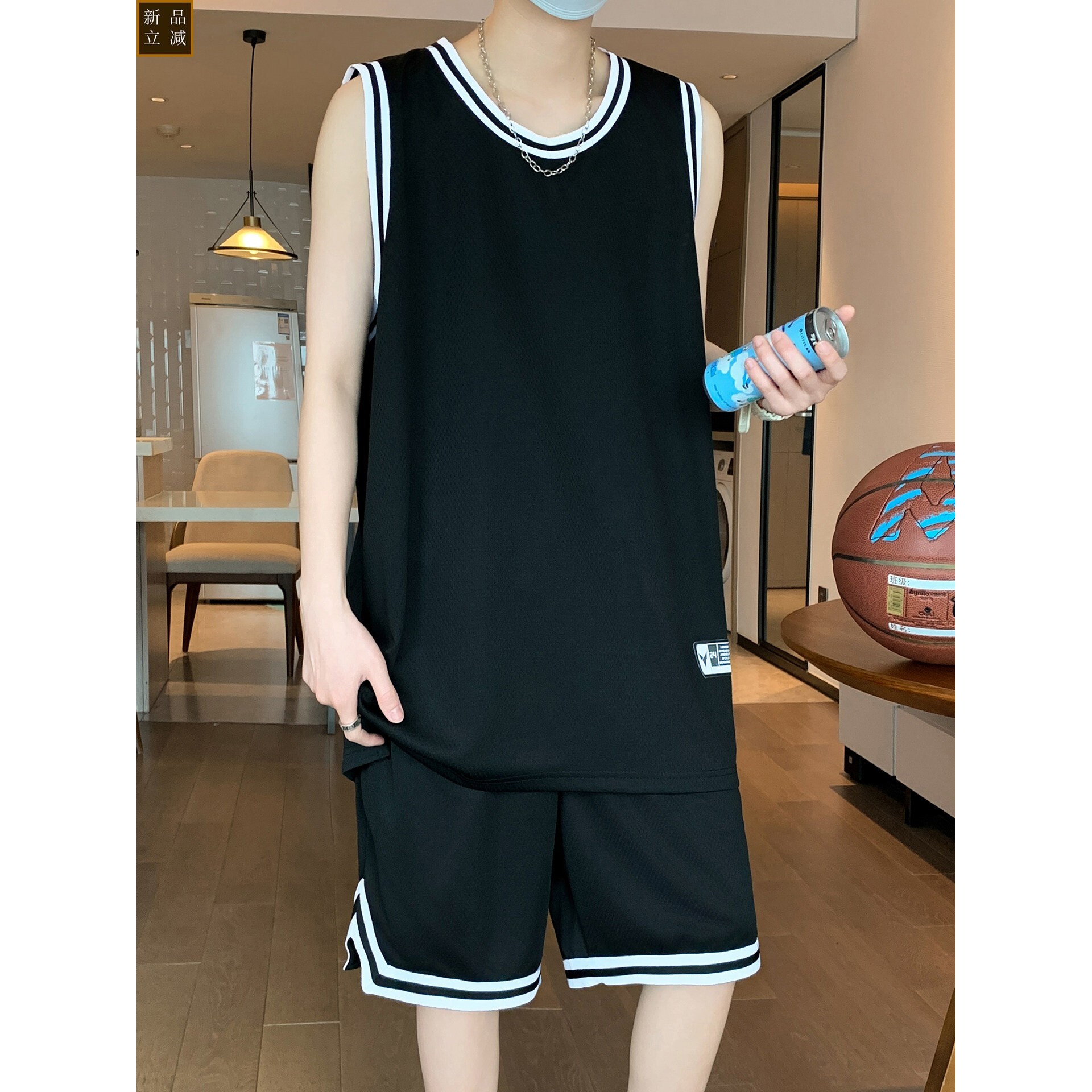无袖篮球服套装男夏季运动训练速干冰丝V领T恤宽松青少年背心夏装