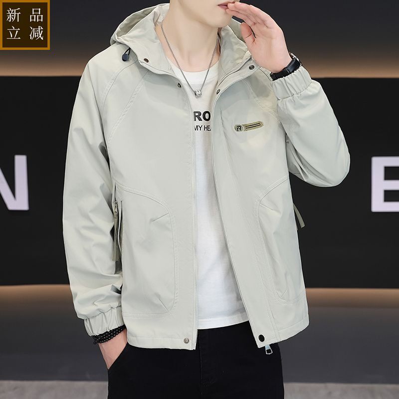 品质男士外套春秋男士连帽夹克春秋季上衣新款休闲帅气工装潮流男