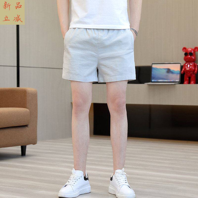 运动三分裤棉麻休闲直筒大裤衩沙滩裤男四分裤子短裤男士夏季纯棉