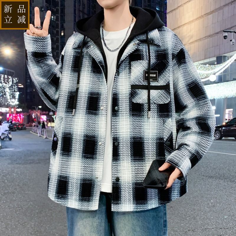 品质青少年学生春季格子男士夹克2026新款潮流学院风百搭宽松帅气