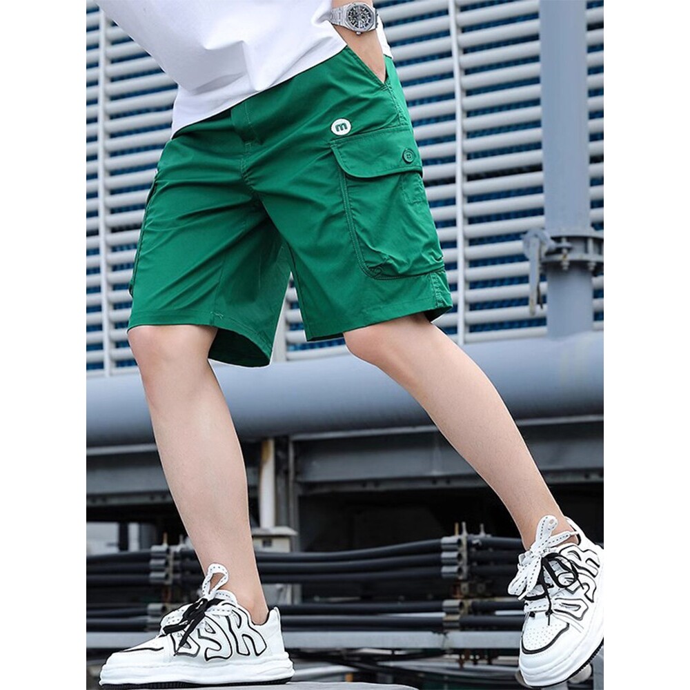 工装短裤男士夏季潮牌绿色休闲运动大裤衩五分冰丝速干男款中裤子