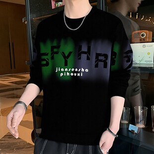 春秋季 t恤青少年秋装 潮牌时尚 长袖 上衣服 百搭打底衫 圆领卫衣男款