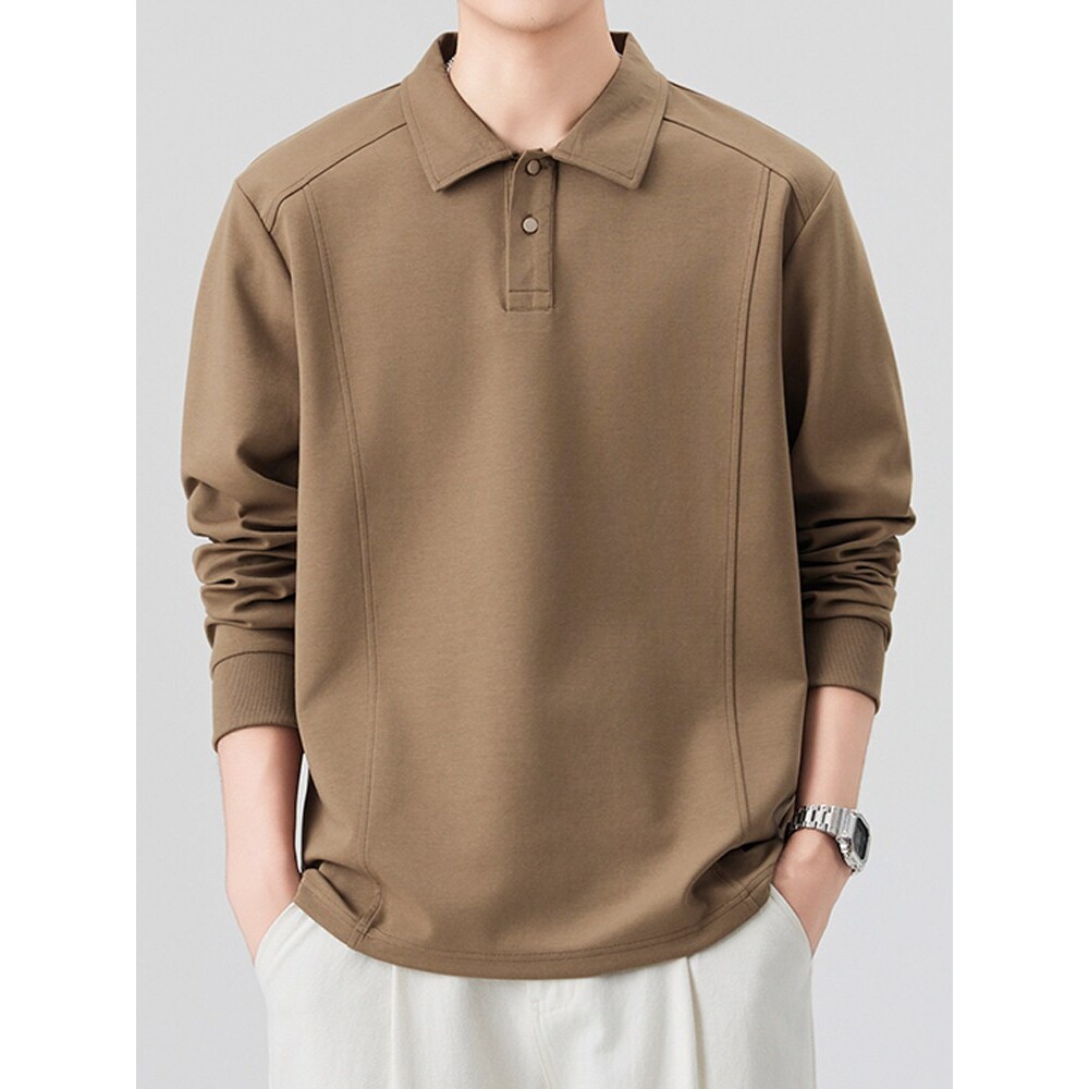 美式挺阔重磅潮牌翻领长袖T恤男百搭春秋季内搭打底衫t男装POLO衫