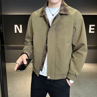 高级感假两件外套男士2026新款翻领夹克男士春秋冬季加厚棉衣秋装