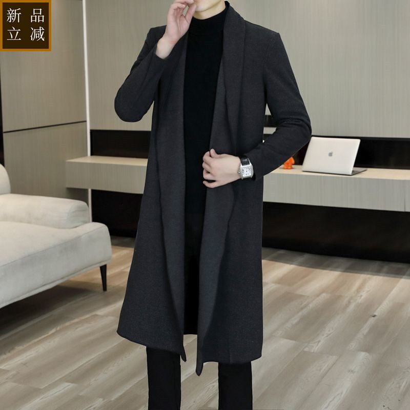品质2024秋冬新款男士开衫大衣中青年流行时尚超长弹力休闲外套