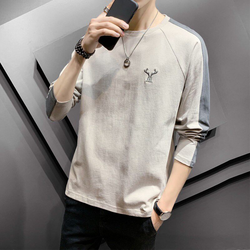 全棉男士长袖t恤2026春秋新款上衣服潮流宽松夏季薄款内搭打底衫