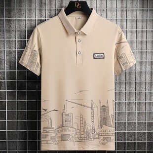 冰丝polo衫半袖t有领体恤男生翻领印花夏装短袖t恤男士夏季上衣服