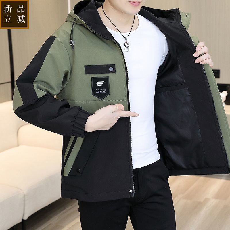 品质新款春秋季连帽外套男士薄款工装夹克潮流百搭青年春季夹克衫