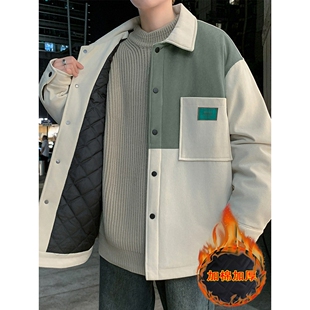 灯芯绒外套男秋冬季加棉加厚男款夹克衫潮牌青少年拼接撞色二棉衣
