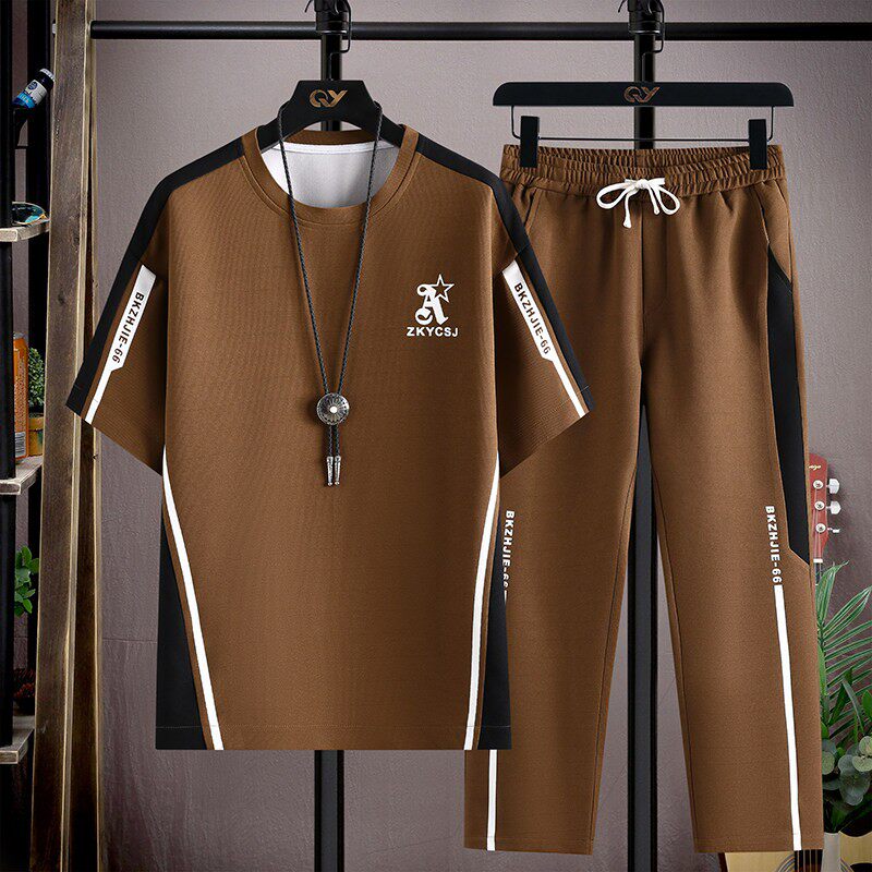 高级感休闲运动套装男款夏季潮流短袖t恤长裤搭配一套帅气两件套