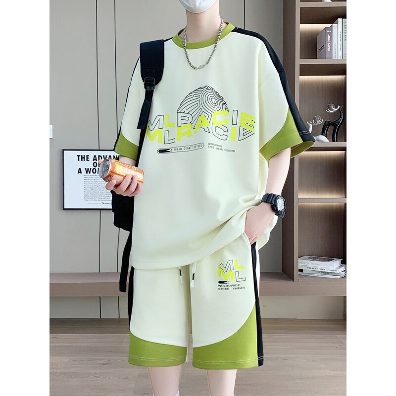 青少年夏季套装男冰丝t恤高中初中学生短袖短裤大童休闲运动衣服