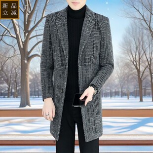 品质毛呢大衣男士秋冬季西装商务外套休闲加棉加厚中长款呢子风衣