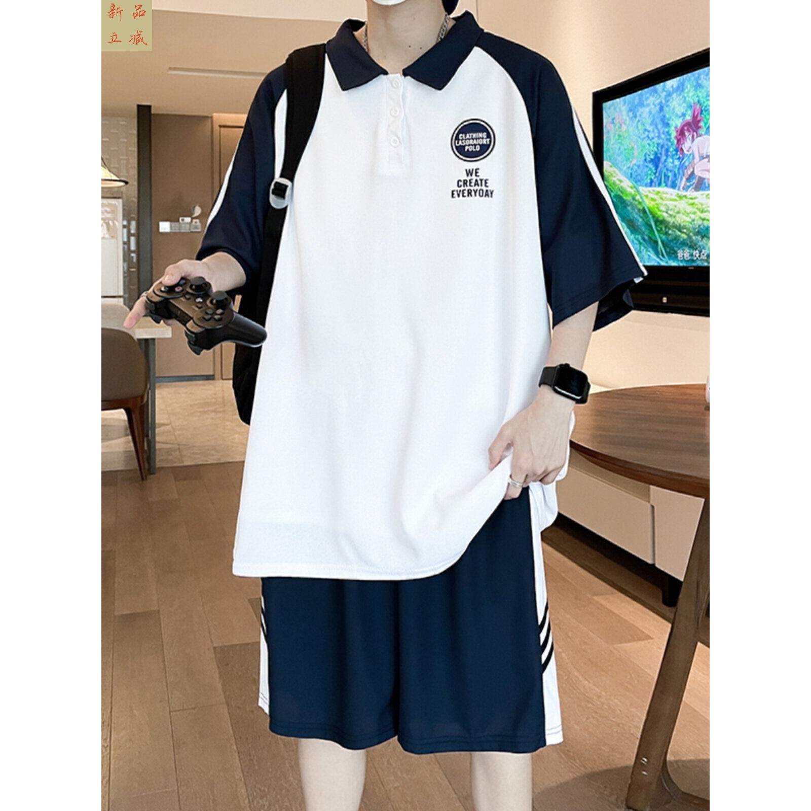 青少年夏季短袖t恤男孩12-15岁初中学生短裤运动套装13大童POLO衫