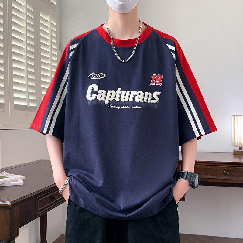 半袖青少年大童夏装圆领体恤上衣纯棉短袖t恤男生高中初中生帅气