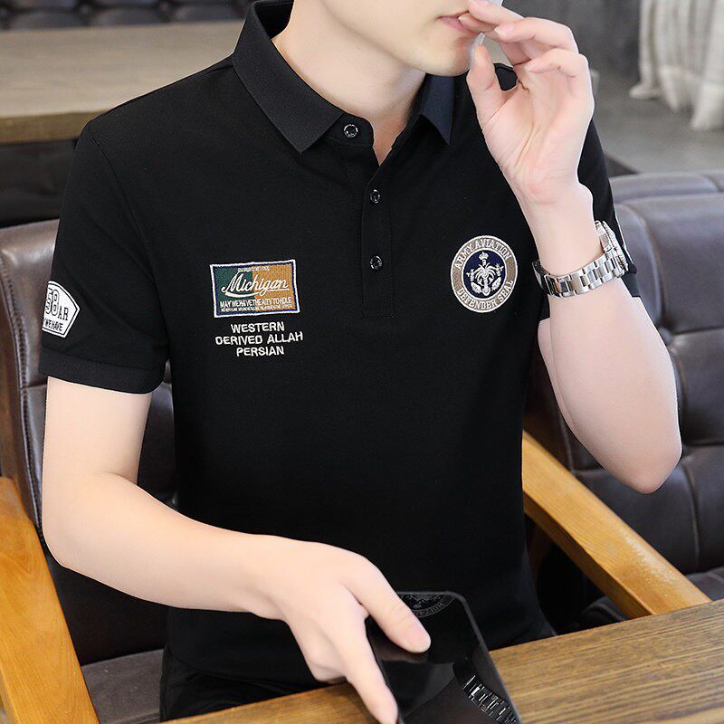 Polo衫短袖男款夏季美式休闲潮牌帅气翻领t恤高端时尚青年上衣服