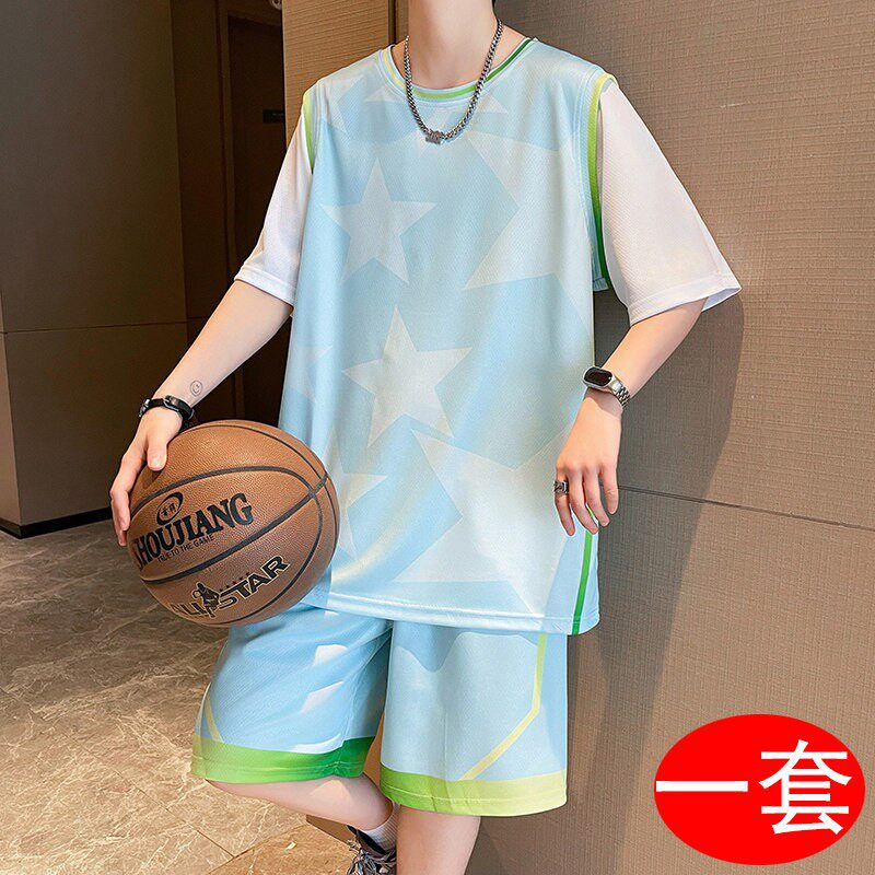 夏季冰丝青少年短袖t恤男款球衣初中学生潮牌大童篮球服运动套装