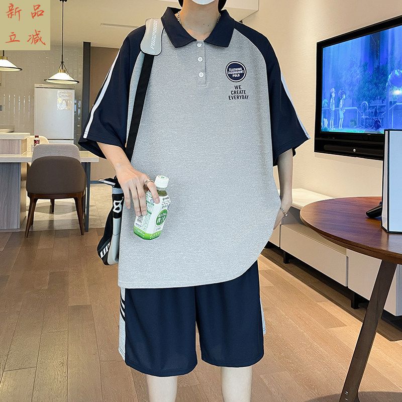青少年短袖t恤男孩帅气初中学生POLO衫大童夏天运动休闲上衣套装