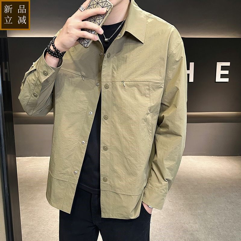 品质春季新款休闲男帅气薄款百搭潮流翻领衬衫韩版夹克外套长袖男