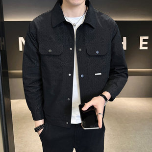 2026春秋季新款潮流翻领外套男士高端暗花衬衣式夹克男款薄款春装